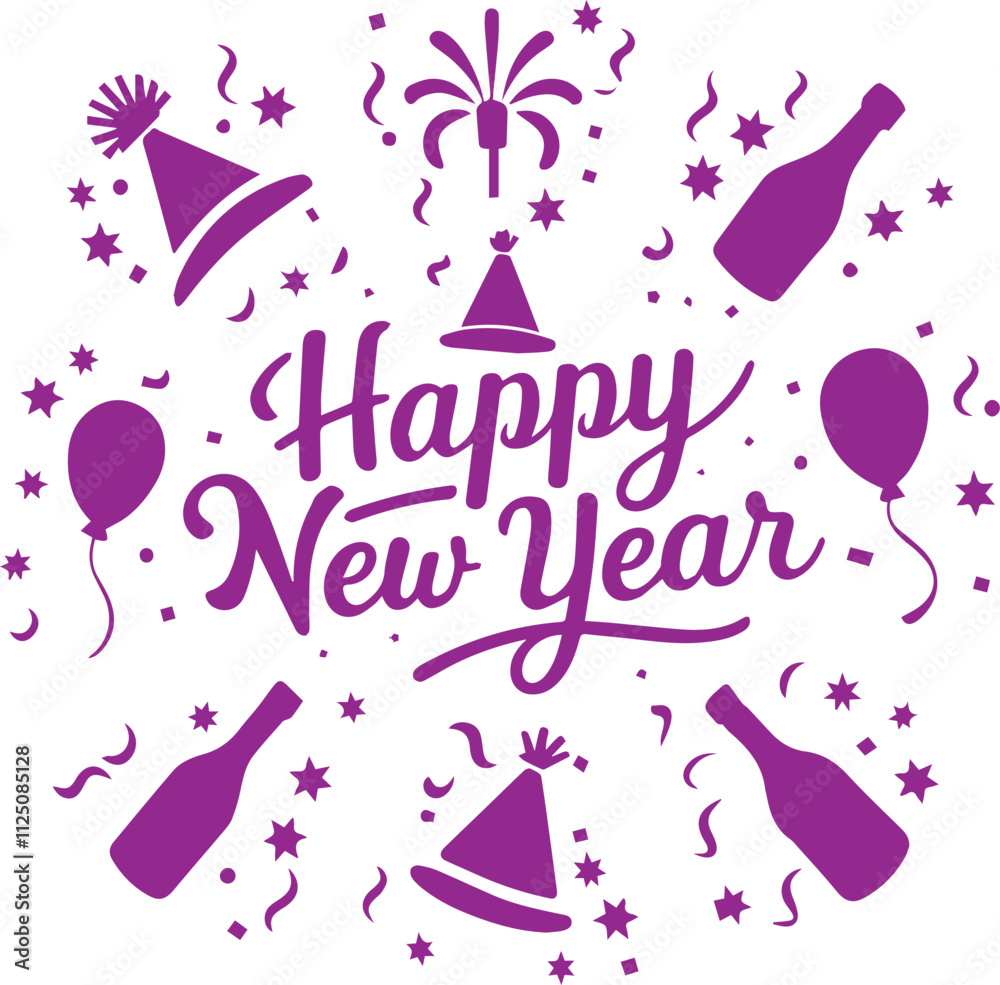happy new year silhouette vector icon set on white background happy new year silhouette vector icon set on white background