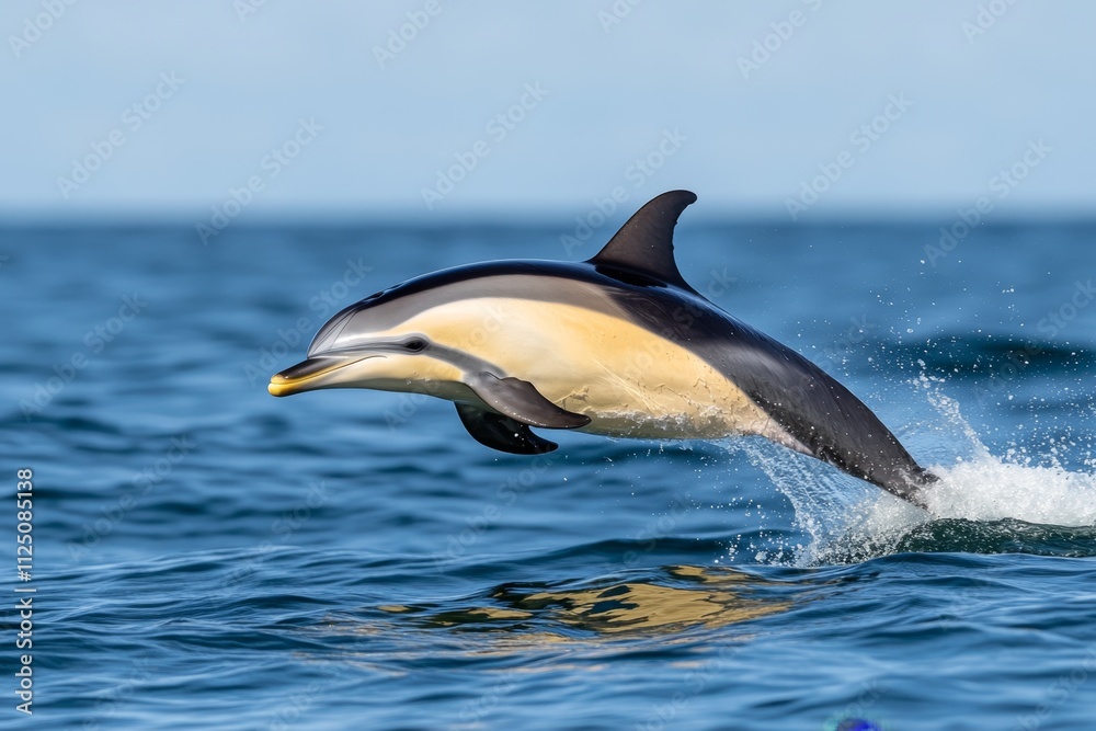 Obraz premium A school of dolphins leaping through ocean waves, their sleek bodies catching the sunlight in a breathtaking display