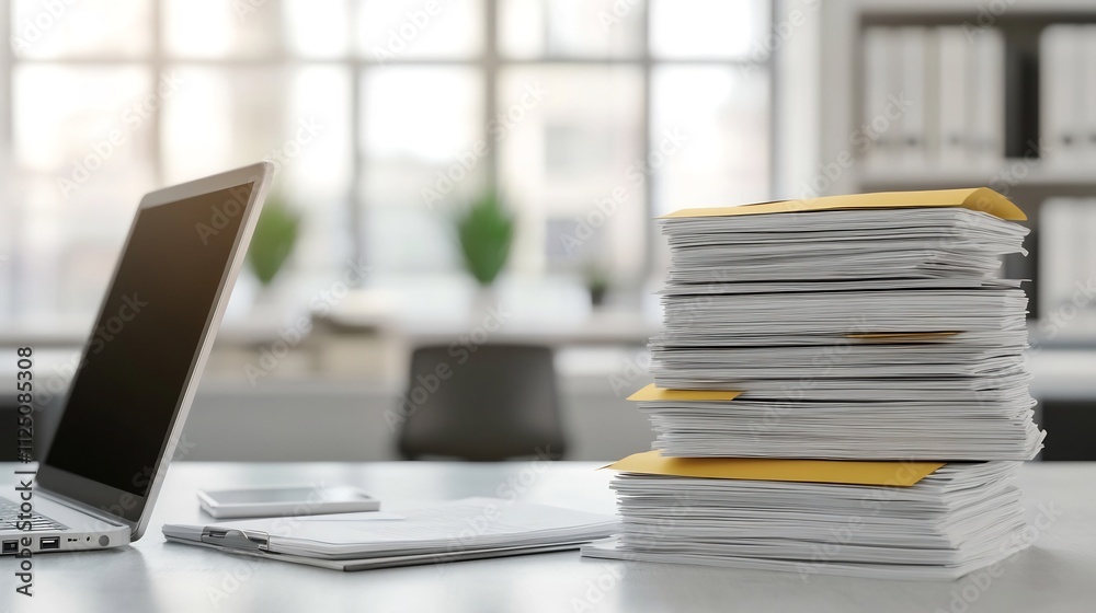 Desk with Stacks of Unpaid Business Invoices - 3D of Financial Debt Concept Desk with Stacks of Unpaid Business Invoices - 3D of Financial Debt Concept
