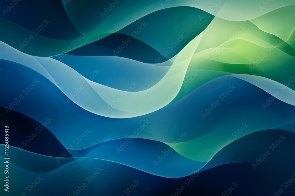 Smooth, undulating waves in shades of blue and green create a dynamic and visually appealing abstract background Smooth, undulating waves in shades of blue and green create a dynamic and visually appealing abstract background