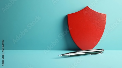 Liability Insurance Shield with Paperwork and Pen - 3D of Financial Security and Risk Management