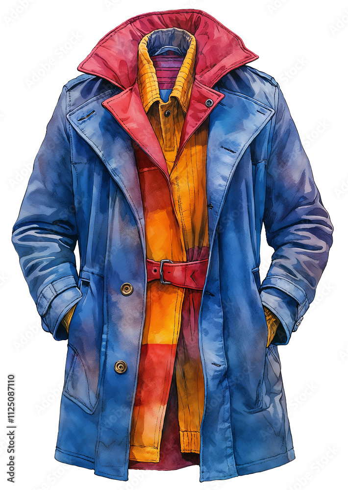 Fototapeta premium Colorful Multi-Layered Coat Vibrant Fashion on Transparent Background