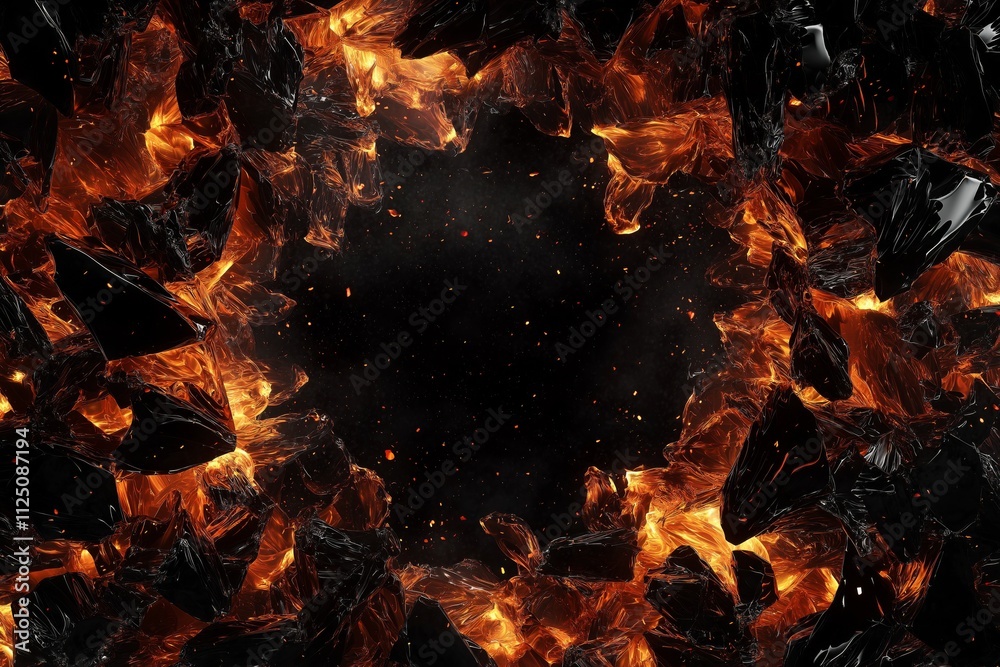 Burning Black Obsidian Frame with Embers Burning Black Obsidian Frame with Embers
