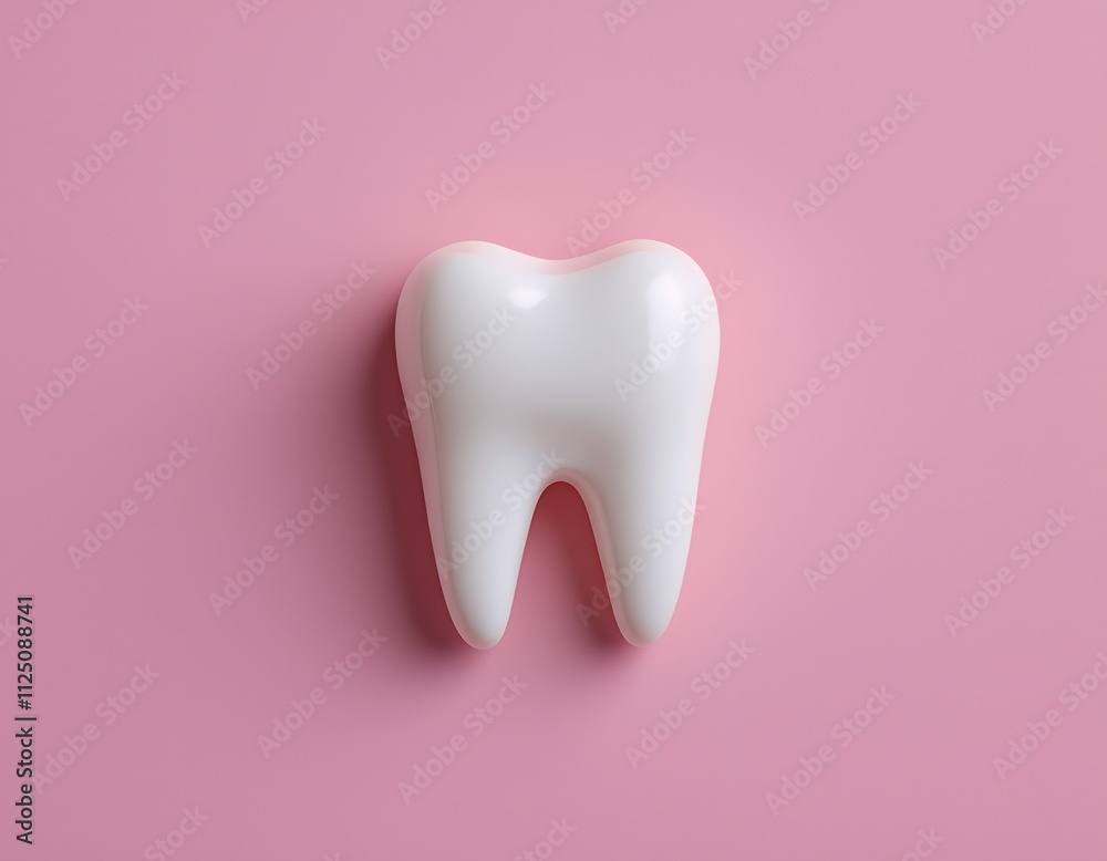 Healthy White Tooth on Pink Background Dental Care