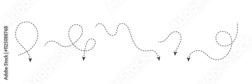 Squiggle line arrows. Set of dash arrows, moving down. Infographic elements. Vector illustration