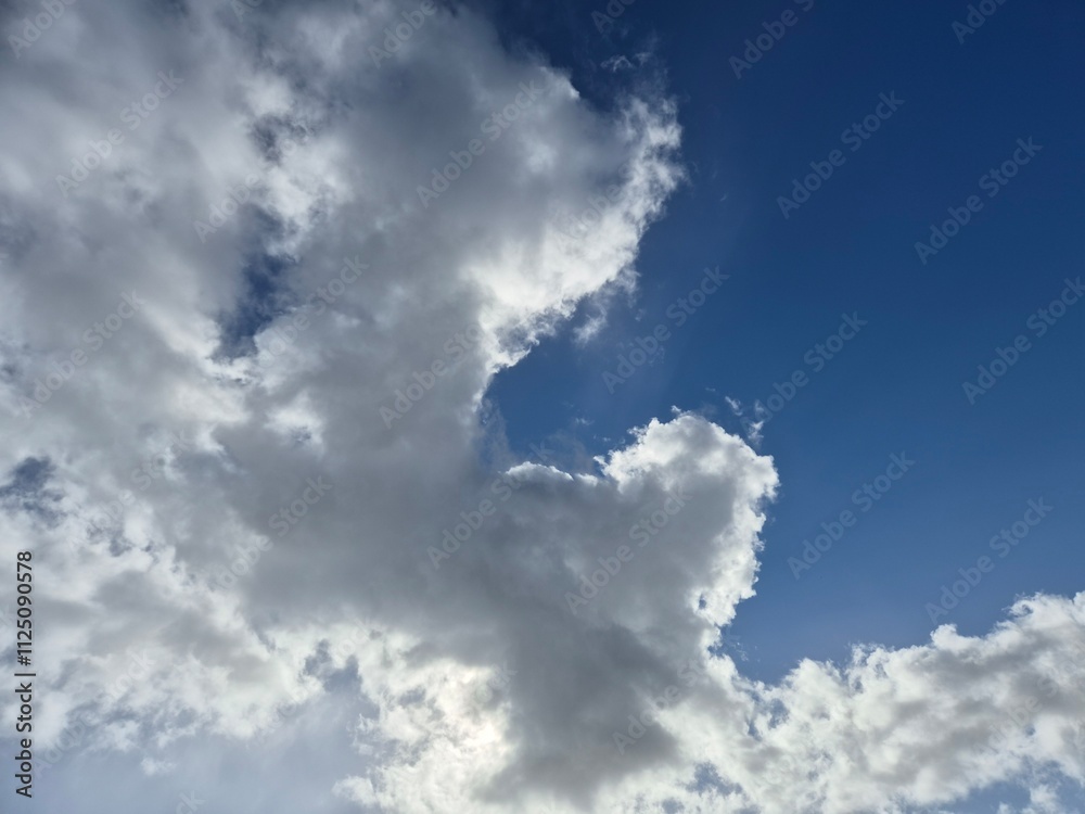 White fluffy cumulus clouds in the summer sky White fluffy cumulus clouds in the summer sky