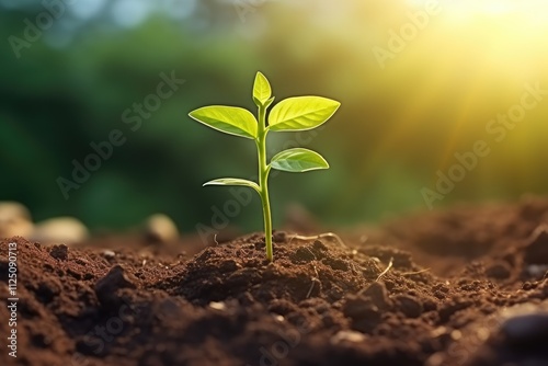 small plant growing on land with sunshine agriculture