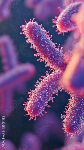 Microscopic View of Rod Shaped Bacillus Subtilis Bacteria Clusters in Laboratory Environment photo