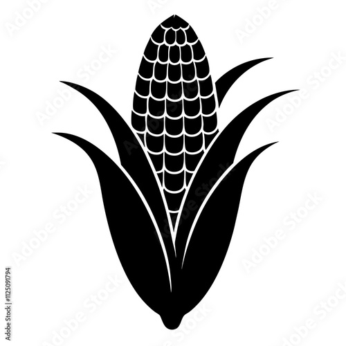 A simple corn cob with some leaves art silhouette & black shape corn vector art illustration. Corn cobs elements icon vector illustration