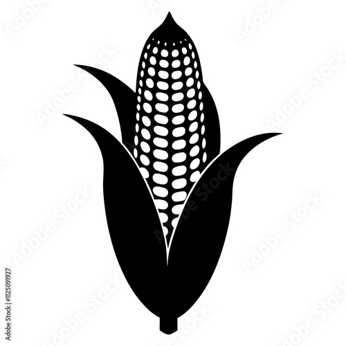 A simple corn cob with leaves art design silhouette & black shape corn vector art illustration. Corn cobs elements icon vector illustration