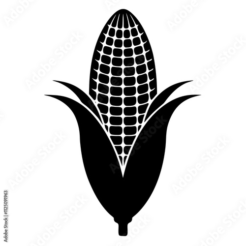 A simple corn cob with some leaves art silhouette & black shape corn vector art illustration. Corn cobs elements icon vector illustration
