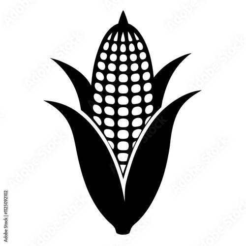 A simple corn cob with some leaves art silhouette & black shape corn vector art illustration. Corn cobs elements icon vector illustration