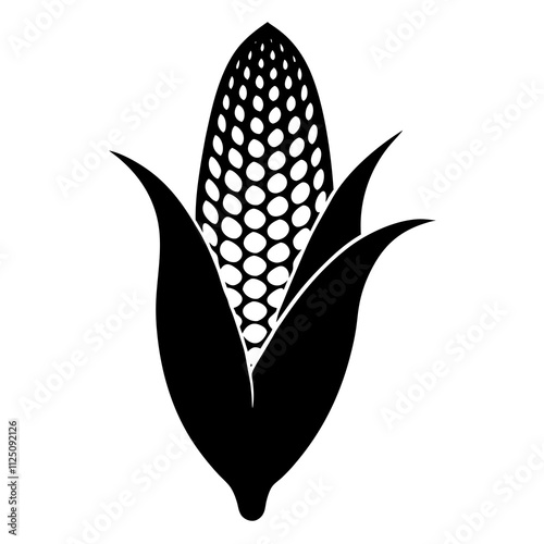 A simple corn cob with leaves silhouette & black & white corn vector art illustration. Corn cobs elements icon vector illustration