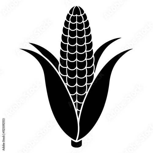 A simple corn cob with some leaves art silhouette & black shape corn vector art illustration. Corn cobs elements icon vector illustration