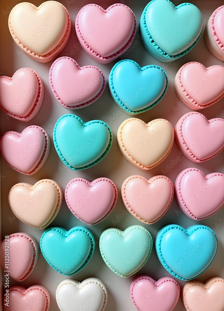 Fototapeta premium Pastel Heart Macarons Candy Sweet Treats Valentine s Day