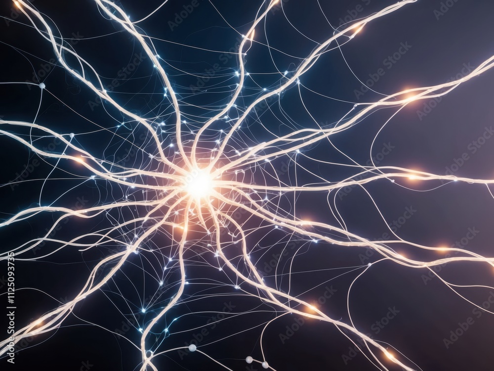 Electric currents weaving neural networks into a dynamic, futuristic structure Electric currents weaving neural networks into a dynamic, futuristic structure