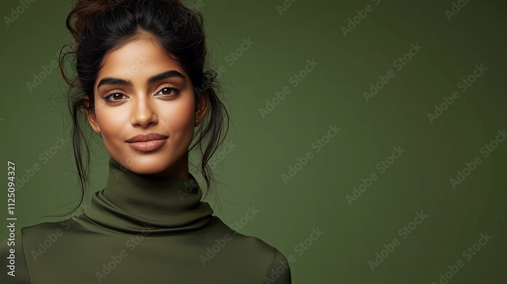 Fashionable Indian Girl in High Neck T-Shirt Mockup for Cold Weather Fashionable Indian Girl in High Neck T-Shirt Mockup for Cold Weather
