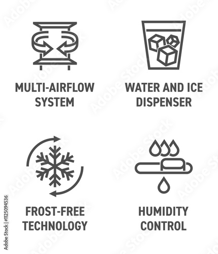 Refrigerator bold icons, main features, characteristics