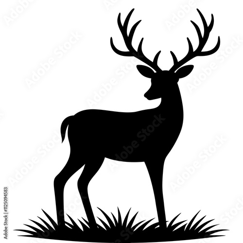 A simple deer animal with a black silhouette & Animal vector illustration. Deer elements icon vector