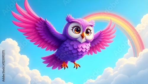 owl on the sky with a rainbow