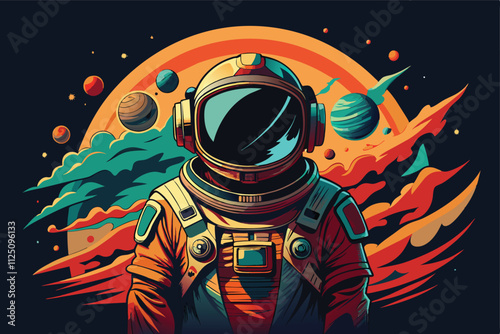 astronaut flying around the outer space planet. vector design illustration