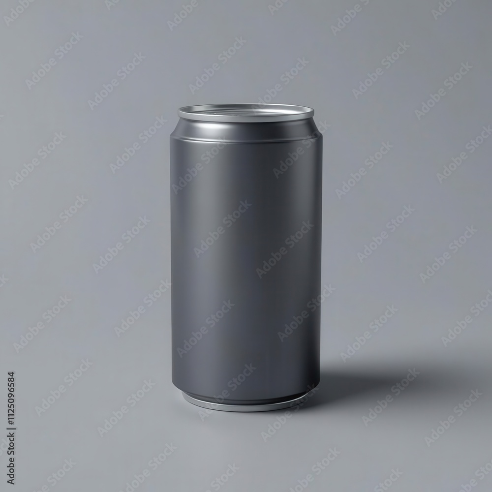 A sleek, modern gray beverage can against a minimalist background, perfect for product branding and packaging. A sleek, modern gray beverage can against a minimalist background, perfect for product branding and packaging.