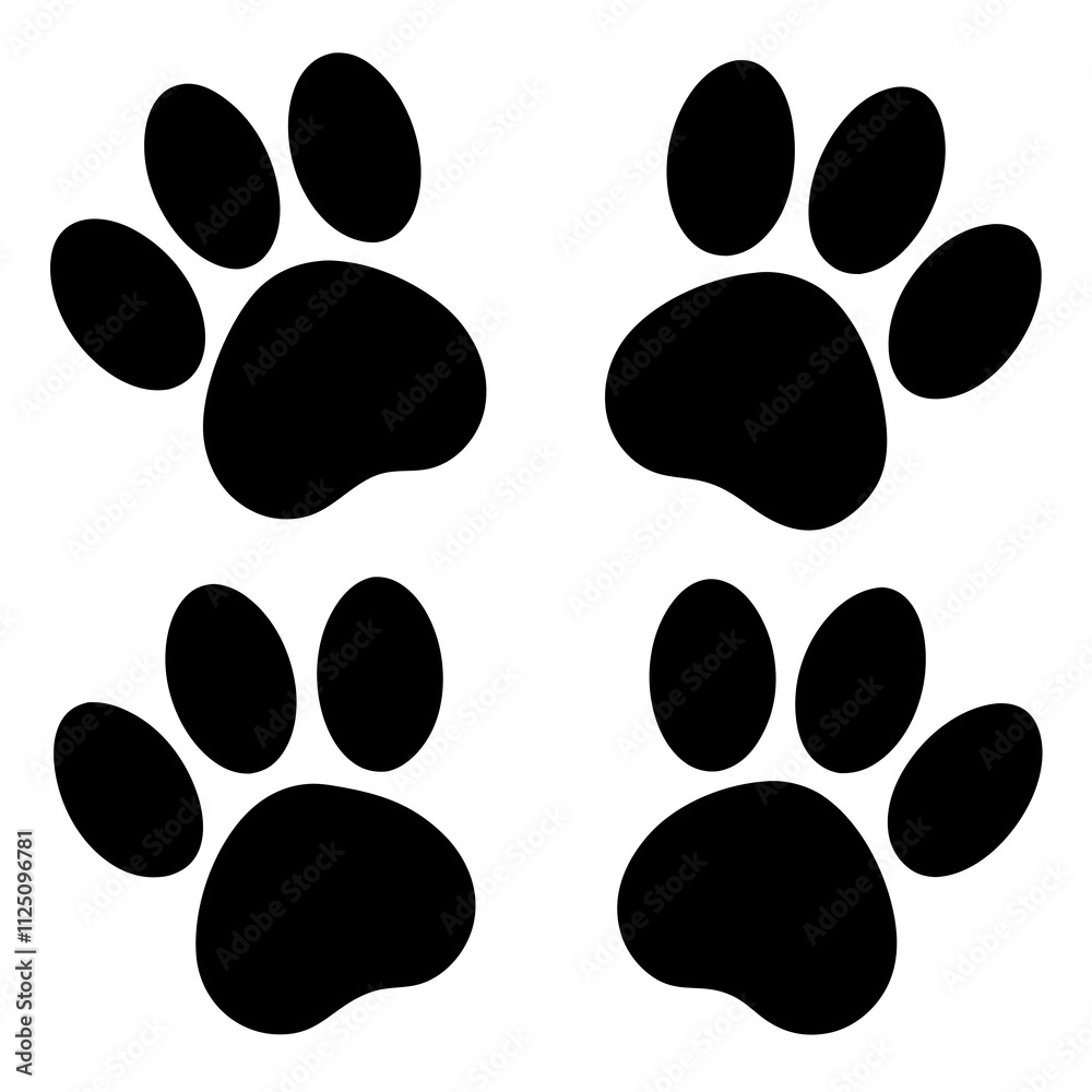 Fototapeta premium A simple dog paws shape set with a black shape silhouette & Paws vector illustration. Animal paws shape elements icon vector