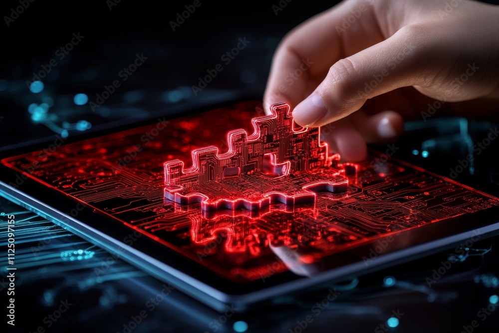 A 3D-rendered image of a person assembling a puzzle on a digital tablet, symbolizing problem-solving effort in a futuristic style A 3D-rendered image of a person assembling a puzzle on a digital tablet, symbolizing problem-solving effort in a futuristic style