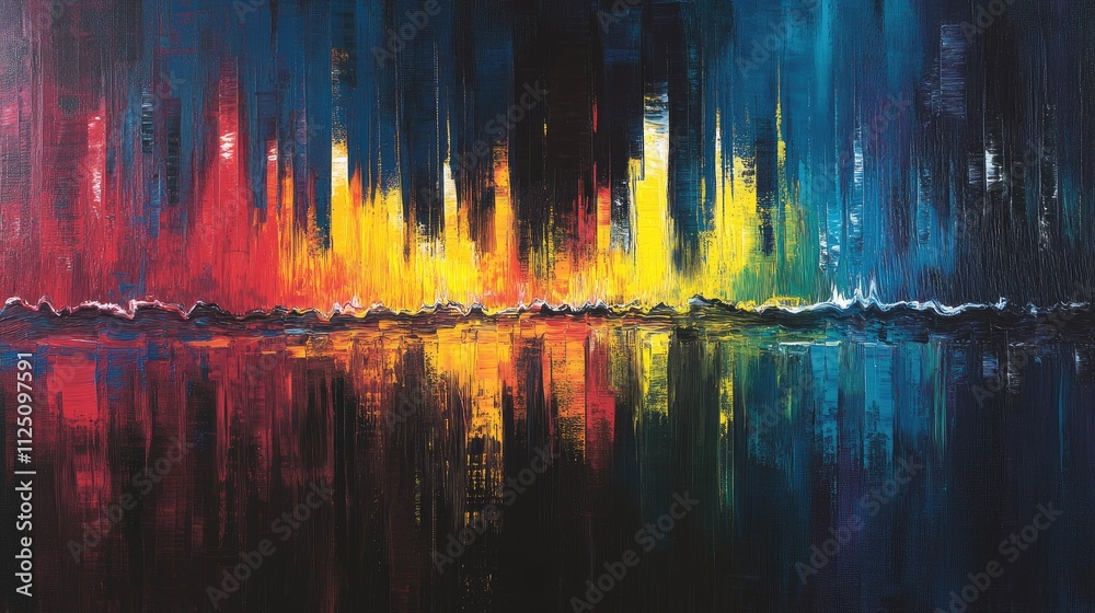 Obraz premium An abstract visualization of sound waves resembling a heartbeat, vibrant colors pulsating outward, capturing the essence of life and rhythm