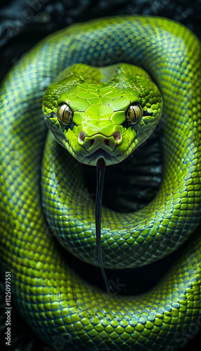 Obraz na płótnie amazing green snake against dark background. close up. Ai generated w salonie