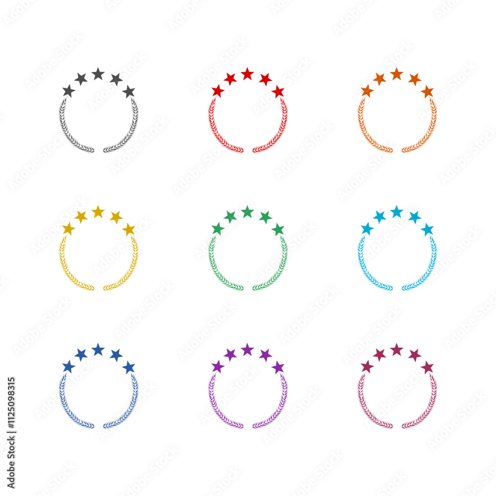 Laurel wheat with stars icon isolated on white background. Set icons colorful Laurel wheat with stars icon isolated on white background. Set icons colorful