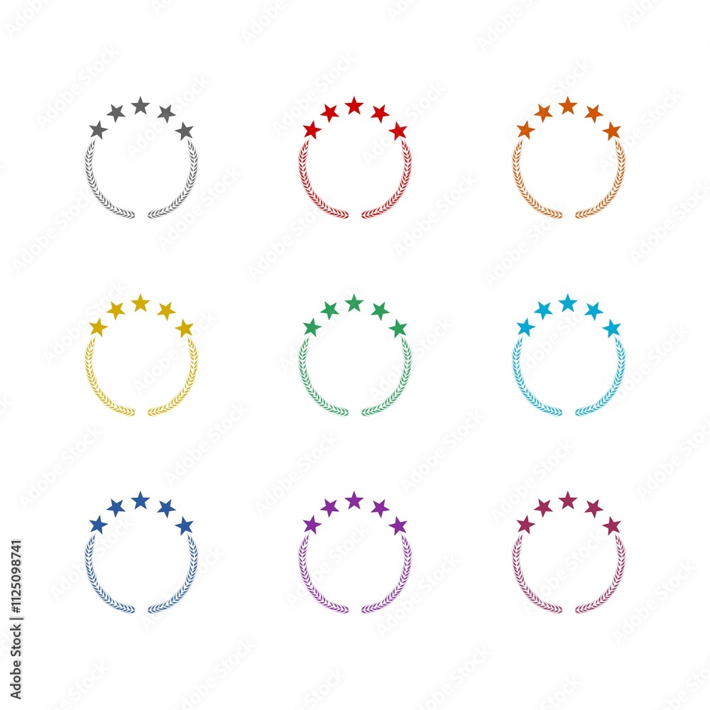Laurel wheat with stars icon isolated on white background. Set icons colorful Laurel wheat with stars icon isolated on white background. Set icons colorful