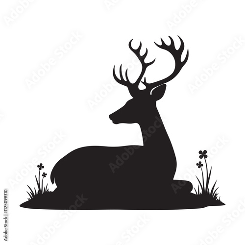 deer sitting pose silhouette Illustration