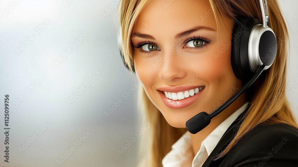 A woman wearing a headset and smiling