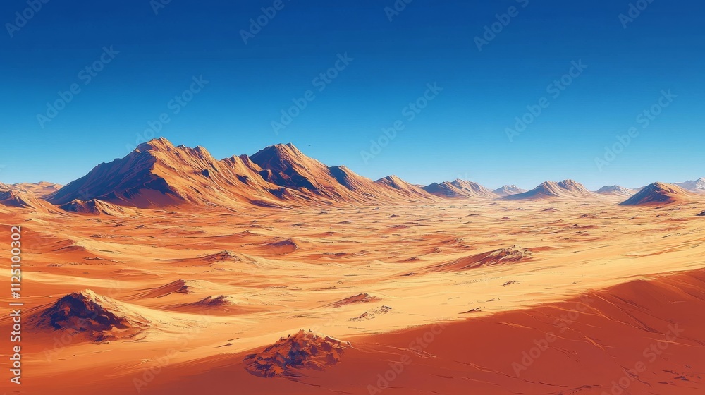 Naklejka premium Expansive Orange Desert Landscape With Majestic Mountains