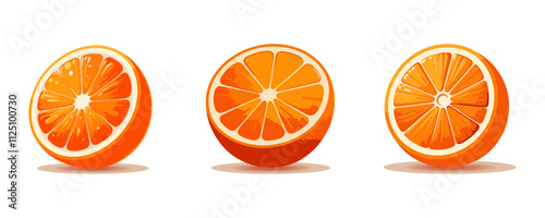 Orange fruit Citrus half slice flat vector set