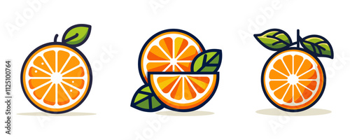 slice of orange fruit Citrus with leaves simple vector design