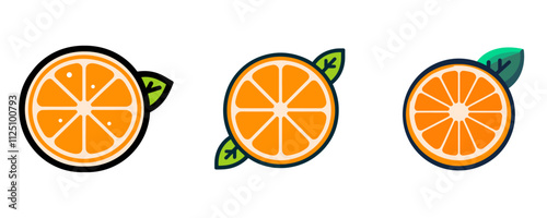 fresh Orang fruit Citrus slice  design with leaves vector set