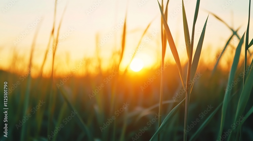 Glowing Sugarcane Stalks in Scenic Agricultural Field at Sunset Glowing Sugarcane Stalks in Scenic Agricultural Field at Sunset