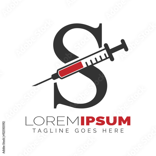 Letter S Injection Logo Design. Alphabet S Syringe icon illustration