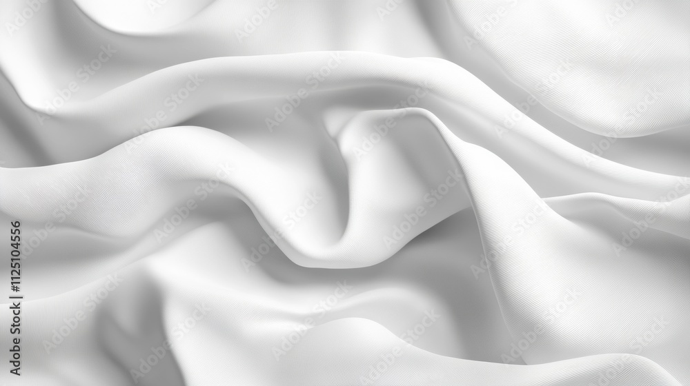 Fototapeta premium Abstract close-up of flowing white fabric creating soft curves and waves.