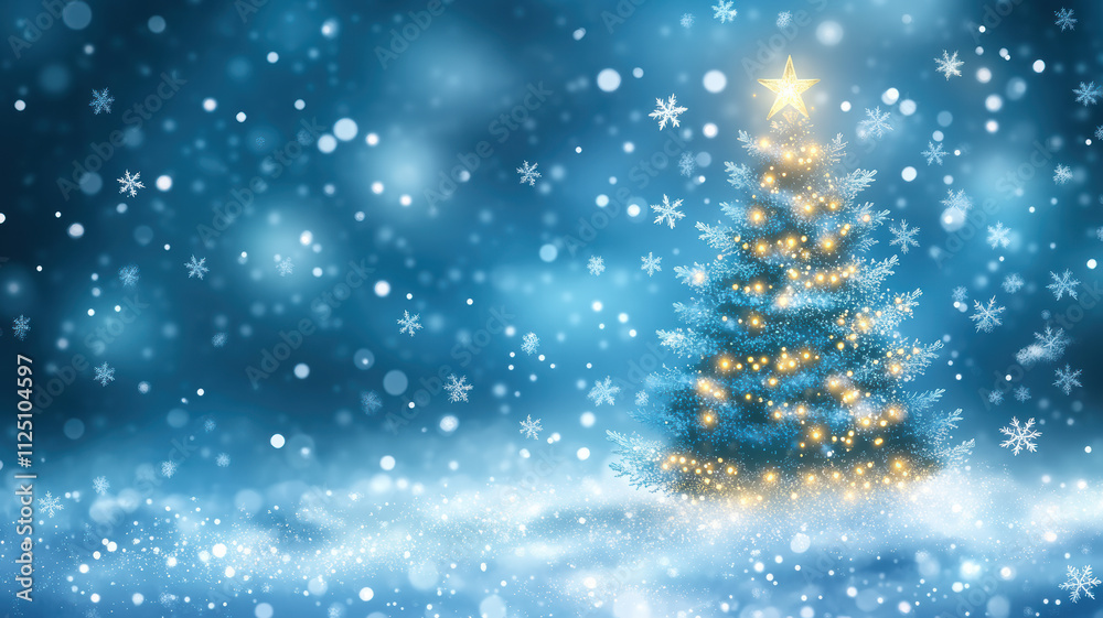 Illuminated Christmas tree with snowflake background Illuminated Christmas tree with snowflake background