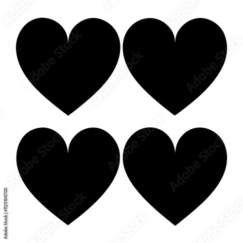 Set of love hearts with black color silhouette & Love shape vector illustration. Hearts elements icon vector