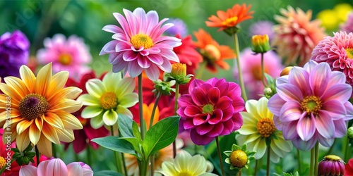 Colorful blooming flowers in a vibrant garden showcasing diverse floral varieties flowers, garden, blooming, colorful, nature, vibrant, petals, sunlight, floral,