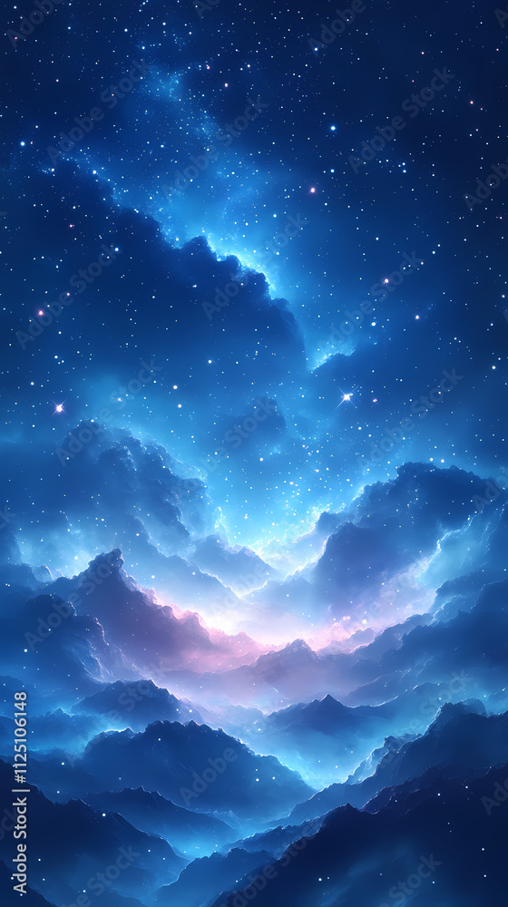 A blue and white gradient background with a dreamy effect.