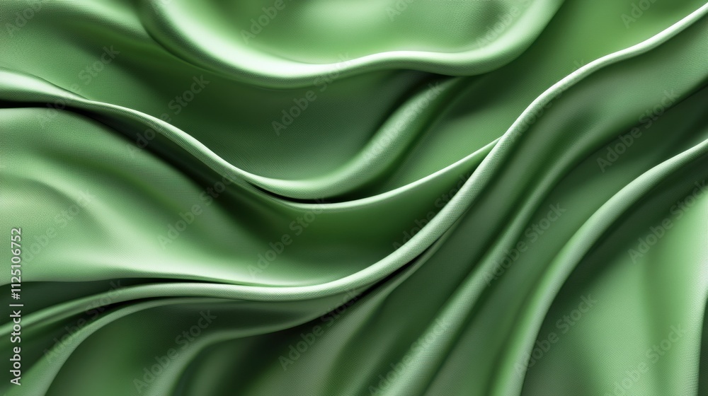 Fototapeta premium Soft, flowing green fabric creates a lush and calming visual texture with elegant ripples.