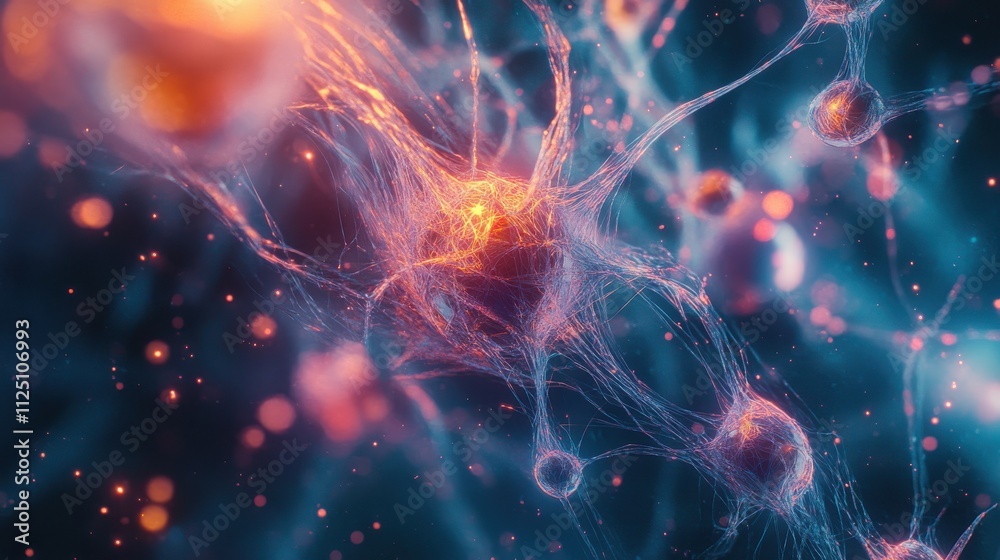Abstract neural network, glowing connections. Abstract neural network, glowing connections.