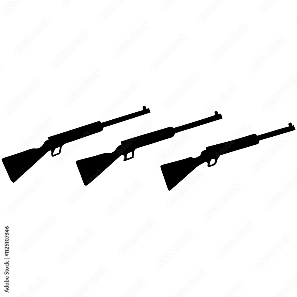 Set of riffles with black color silhouette & Army gun vector illustration. Guns elements icon vector Set of riffles with black color silhouette & Army gun vector illustration. Guns elements icon vector