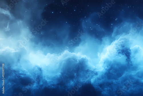 A blue and white gradient background with a dreamy effect.