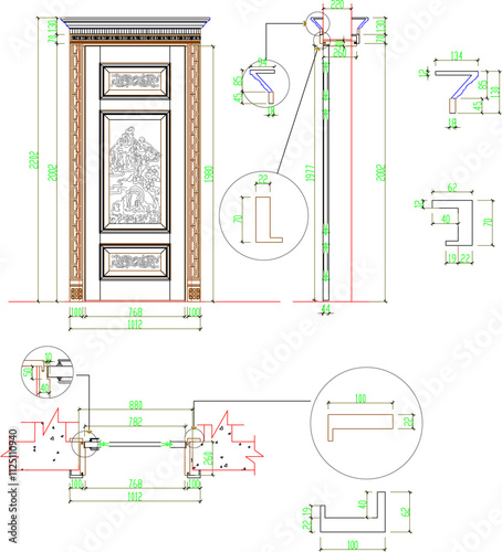 vector sketch illustration of the silhouette of an old classic vintage ethnic traditional teak wood door design.eps